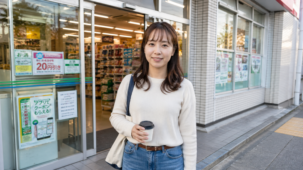 コンビニ前にいる看護師